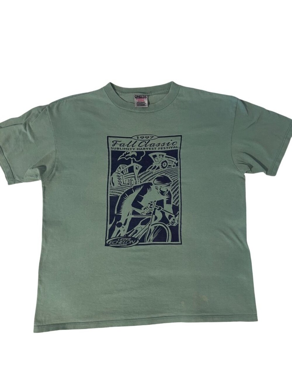 Vintage 1997 Sublimity Harvest Festival Graphic Tee Oneita Power-T Size L GUC